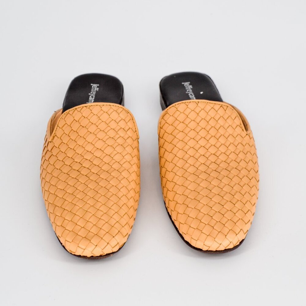 Jeffrey Campbell Geode Woven Leather Mules Tan Slip On Flats Handmade Womens 7 - Picture 2 of 7
